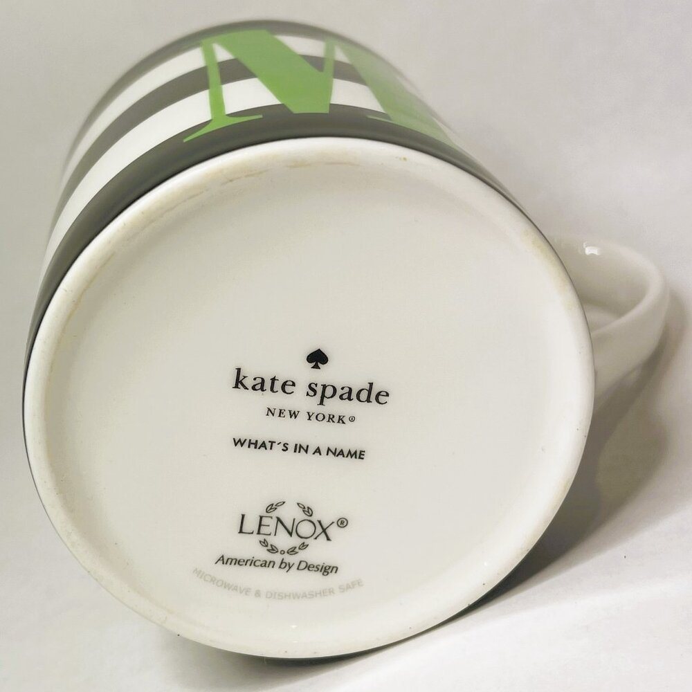 Kate Spade Black and White Striped Mug with Green Initial - Picture 2 of 7
